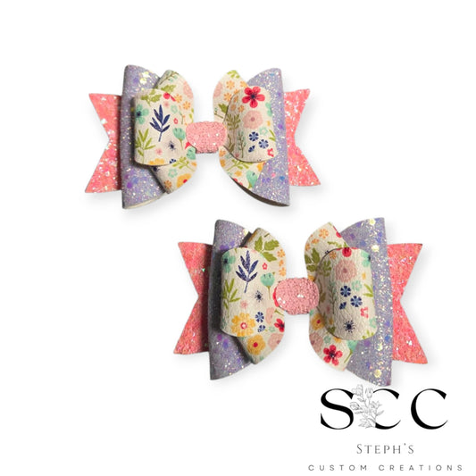 Floral w/ Glittery Lilac and Coral Pink
