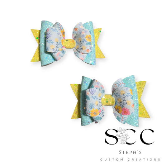Floral w/ Glittery Mint and Yellow